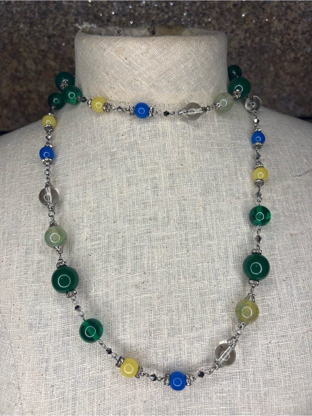 Hand Crafted Vintage Inspired Multi Color Glass Bead Station Necklace Boho